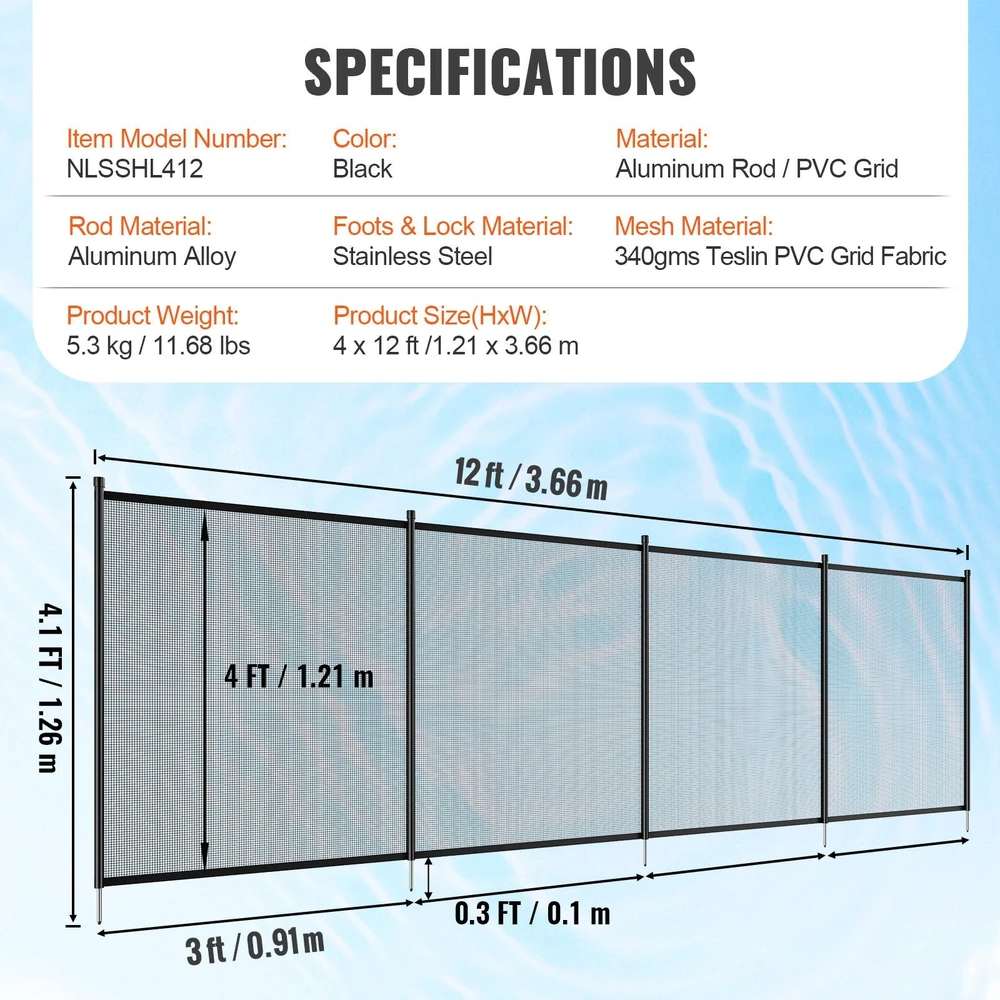 VEVOR Baseinas tvora 4 x 12 FT vaikų saugumui