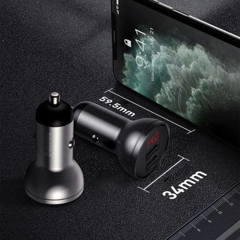 Baseus automobilinis įkroviklis 24W su 3-in-1 USB kabeliu 1.2m