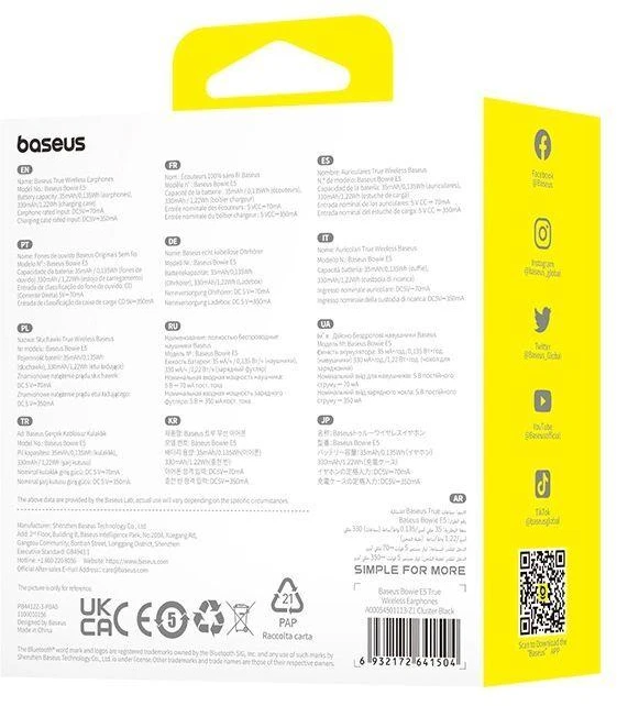 Baseus Bowie E5 TWS Belaidės Ausinės - Juodas
