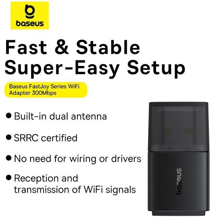 Adapteris WiFi Baseus FastJoy 300Mbps Juodas