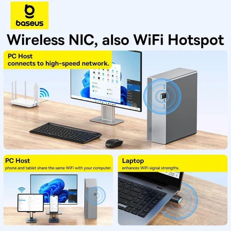 Adapteris WiFi Baseus FastJoy 300Mbps Juodas