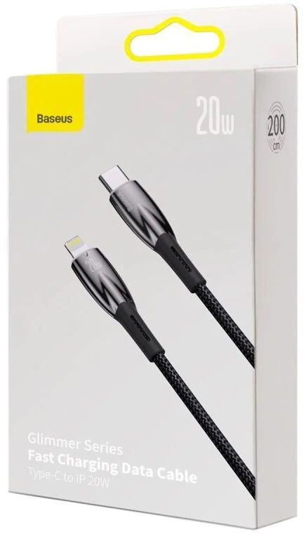USB-C laidas, skirtas Lightning Baseus Glimmer Series, 20W, 2m (juodas)