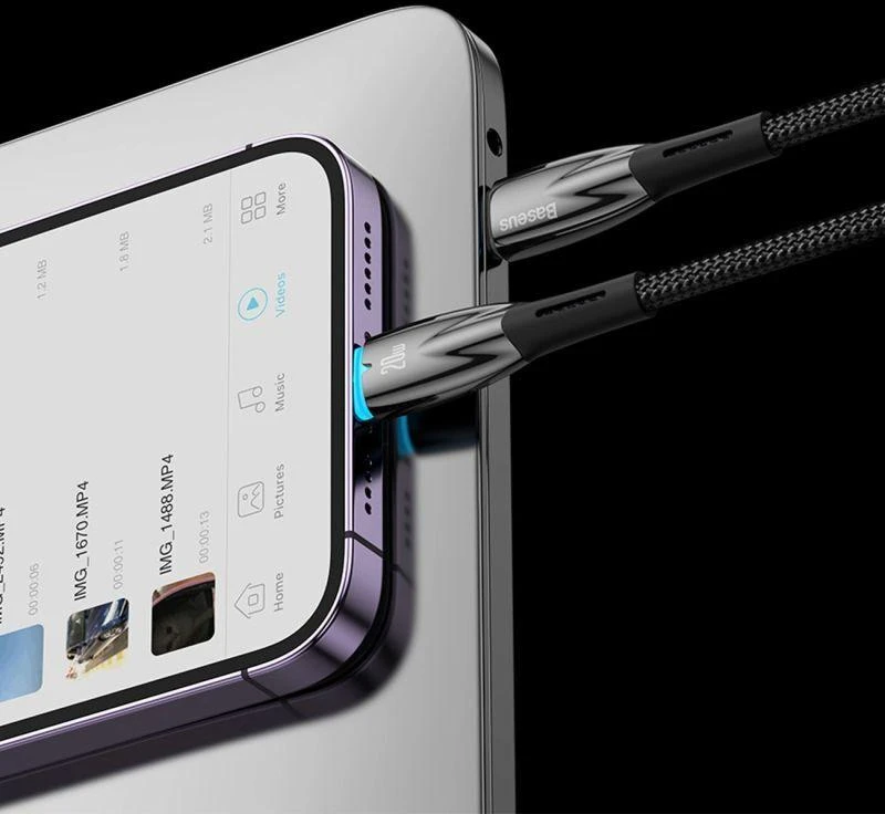 USB-C laidas, skirtas Lightning Baseus Glimmer Series, 20W, 2m (juodas)