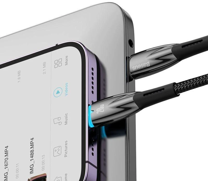 USB-C laidas, skirtas Lightning Baseus Glimmer Series, 20W, 2m (juodas)