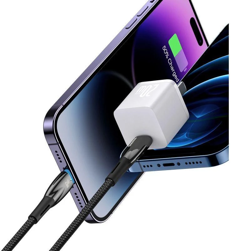 USB-C laidas, skirtas Lightning Baseus Glimmer Series, 20W, 2m (juodas)