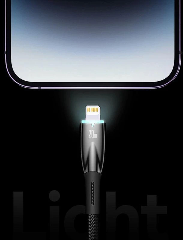 USB-C laidas, skirtas Lightning Baseus Glimmer Series, 20W, 2m (juodas)