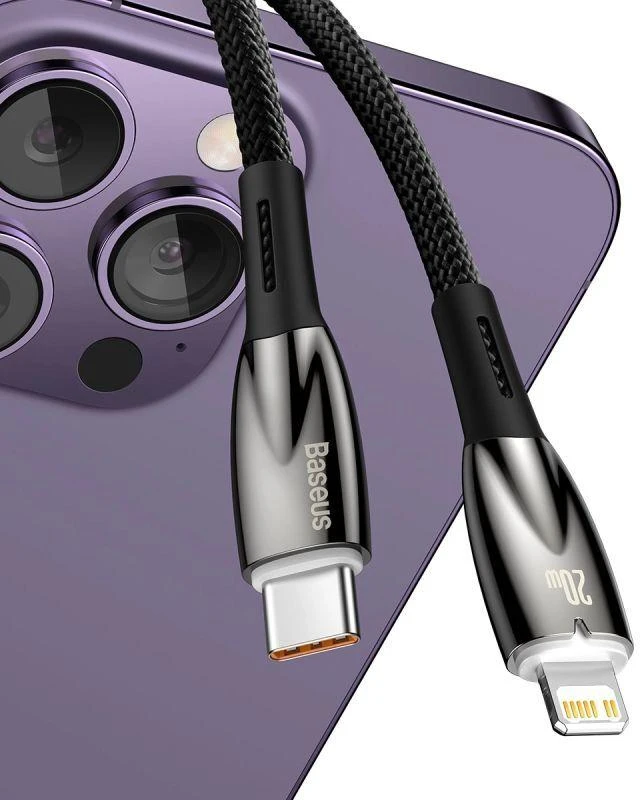 USB-C laidas, skirtas Lightning Baseus Glimmer Series, 20W, 2m (juodas)