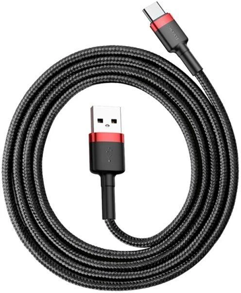 Ausinės Baseus Cafule USB-A / USB-C QC 3.0 3A kabelis 1 m - Juodas ir raudonas