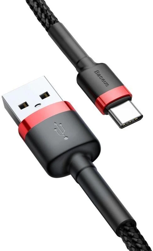 Ausinės Baseus Cafule USB-A / USB-C QC 3.0 3A kabelis 1 m - Juodas ir raudonas