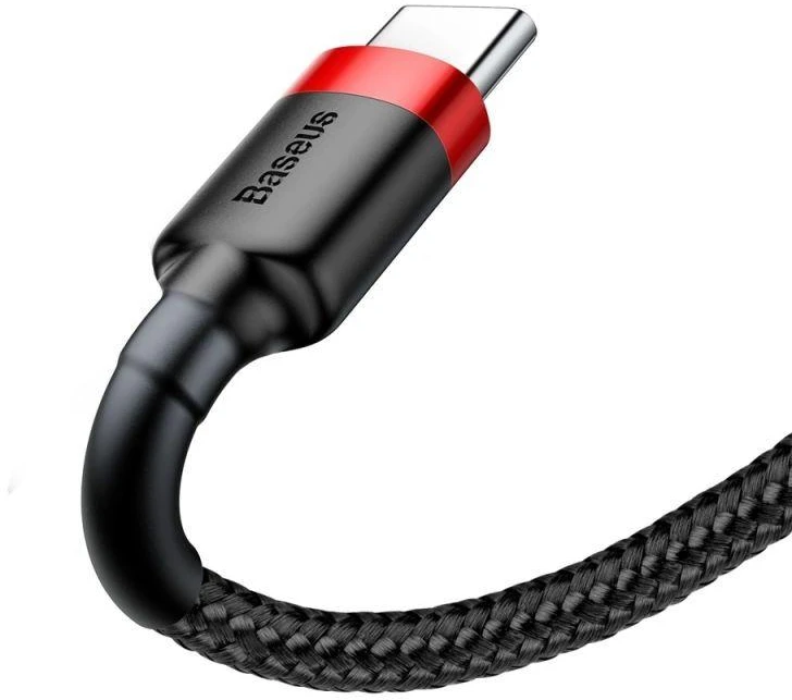 Ausinės Baseus Cafule USB-A / USB-C QC 3.0 3A kabelis 1 m - Juodas ir raudonas