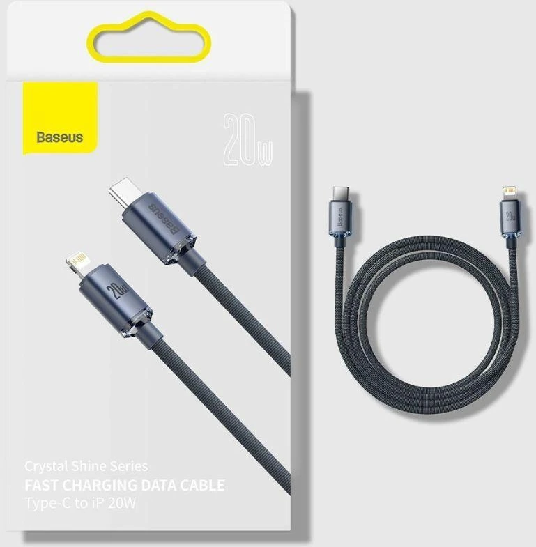 Ausinės Baseus CAJY000301 Lightning - USB-C PD QC laidas 20W 480Mb/s 2m - juodas