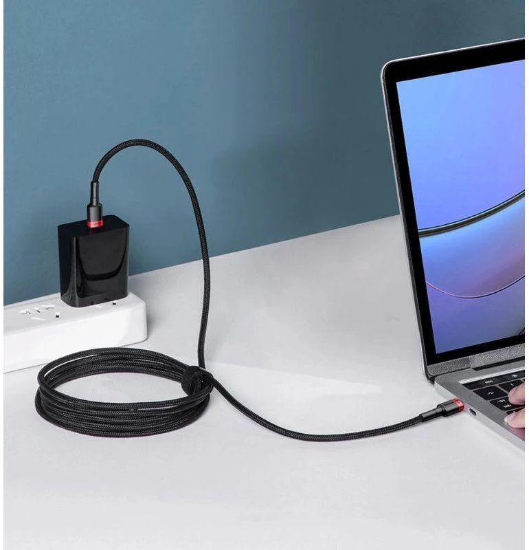 Baseus Cafule PD2.0 100W blykstė įkrovimo USB-C kabelis 20V 5A 2m - Raudonas / Juodas
