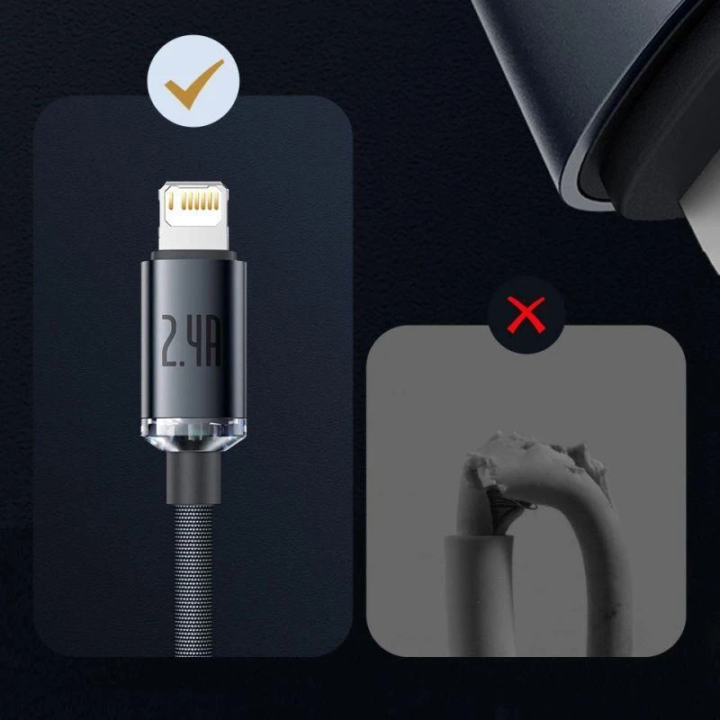 Baseus Crystal Shine kabelis USB į Lightning, 2.4A, 2m juodos spalvos
