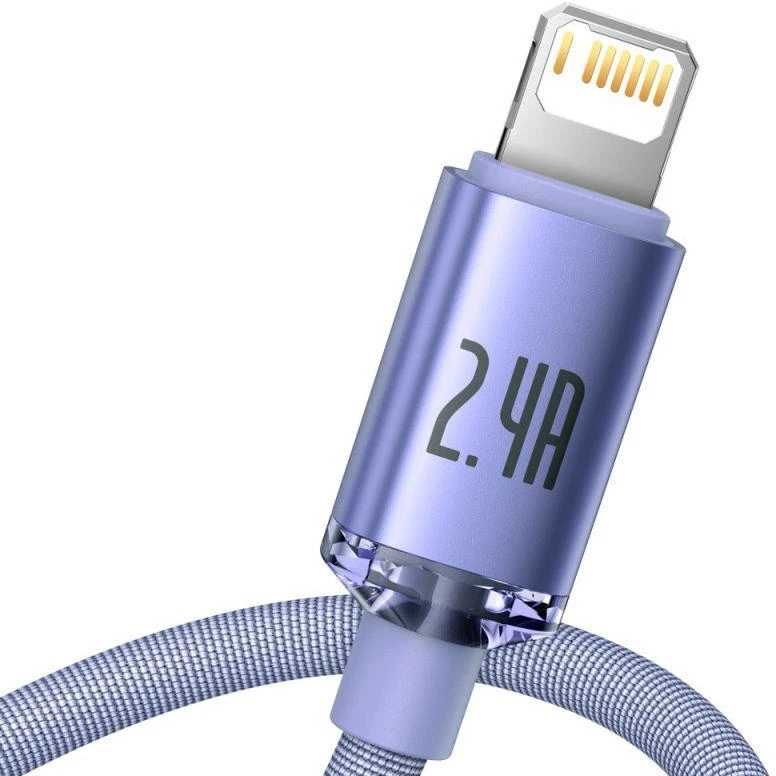 Ausinės Baseus Crystal Shine serijos USB laidas greitam įkrovimui ir duomenų perdavimui, USB A tipo - Lightning, 2.4A, 1.2m, violetinis (CAJY000005)