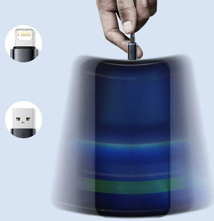 Ausinės Baseus Crystal Shine serijos USB laidas greitam įkrovimui ir duomenų perdavimui, USB A tipo - Lightning, 2.4A, 1.2m, violetinis (CAJY000005)