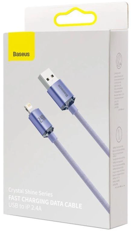 Ausinės Baseus Crystal Shine serijos USB laidas greitam įkrovimui ir duomenų perdavimui, USB A tipo - Lightning, 2.4A, 1.2m, violetinis (CAJY000005)