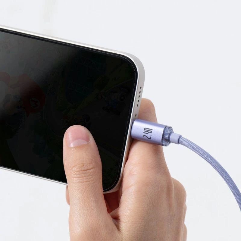 Ausinės Baseus Crystal Shine serijos USB laidas greitam įkrovimui ir duomenų perdavimui, USB A tipo - Lightning, 2.4A, 1.2m, violetinis (CAJY000005)