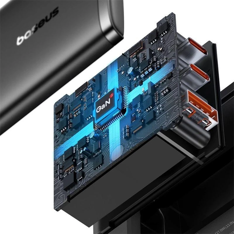 Sieninis įkroviklis Baseus OS-Cube Pro 2xUSB-C + USB, 65W (juodas)