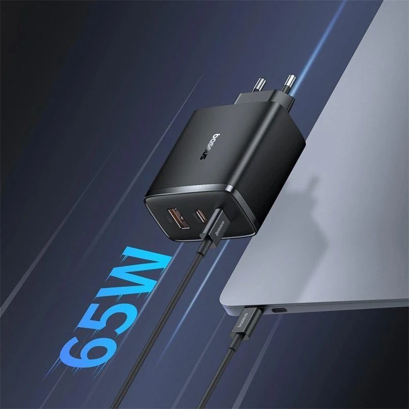 Sieninis įkroviklis Baseus OS-Cube Pro 2xUSB-C + USB, 65W (juodas)