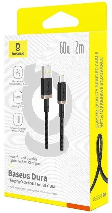 Baseus Dura USB Type A iki Type C 60 W greito įkrovimo laidas 2 m Juodas, Gold