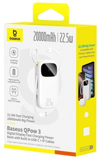 Baseus EnerFill FC31 20000 mAh USB-C Lightning 22.5W balta