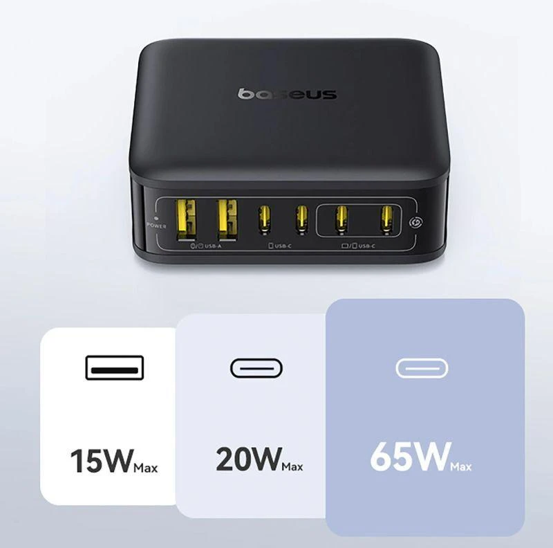 Baseus Įkrovimo stotelė EnerFill FH21 120W 2xUSB-A + 4xUSB-C 1.5m, juoda