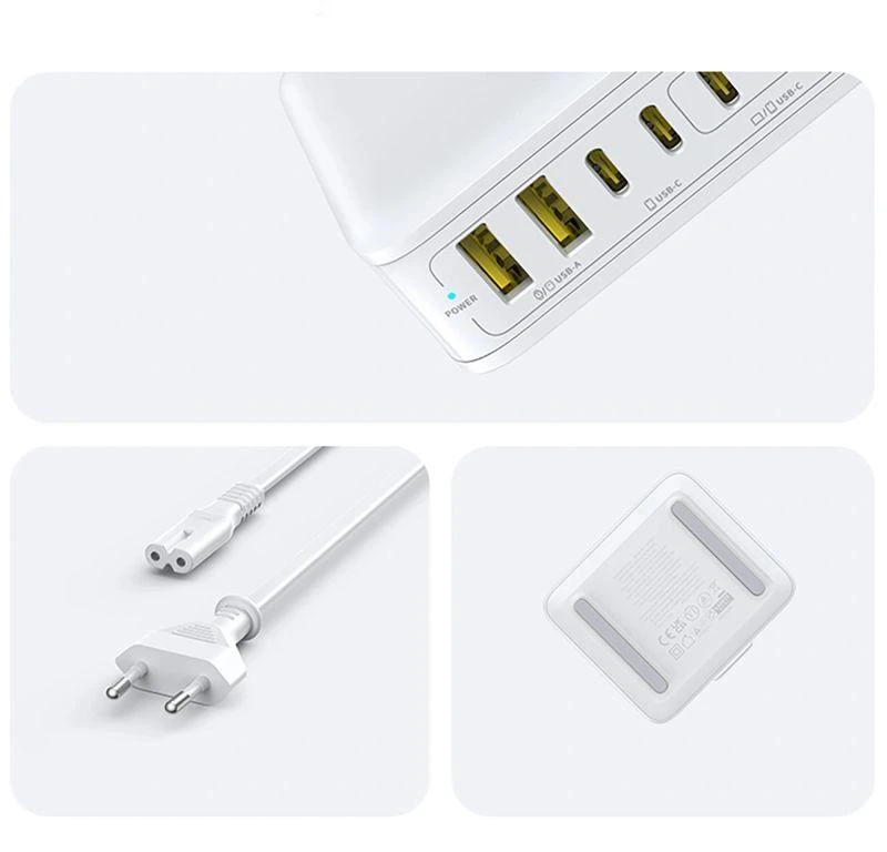 „Baseus EnerFill FH21“ 120 W įkrovimo stotelė, 4xUSB-C + 2xUSB-A - balta