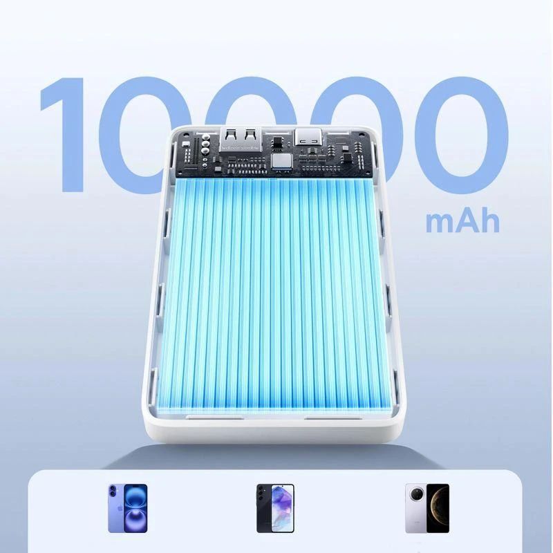 Baseus EnerFill FP11 10000mAh 15W išorinė baterija (power bank) su baltu USB-C laidu 20V/3A 30cm - balta