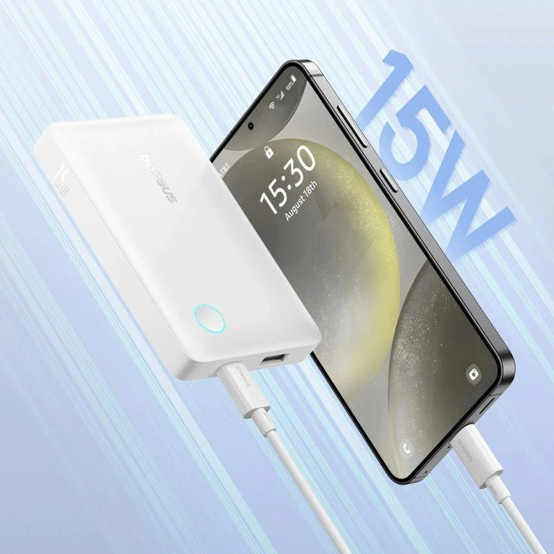 Baseus EnerFill FP11 10000mAh 15W išorinė baterija (power bank) su baltu USB-C laidu 20V/3A 30cm - balta