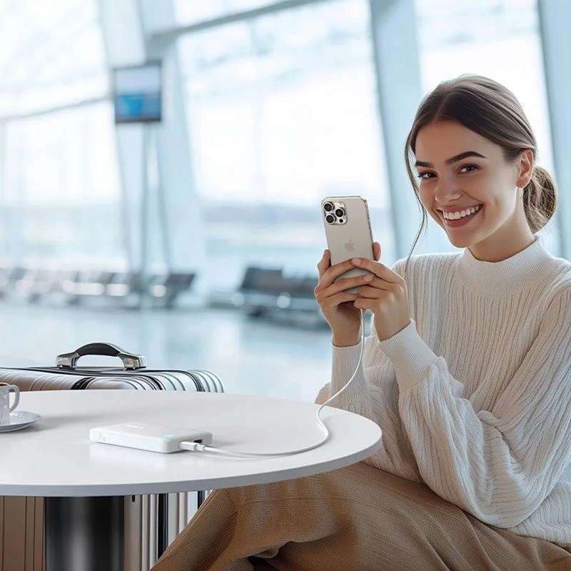 Baseus EnerFill FP11 10000mAh 15W išorinė baterija (power bank) su baltu USB-C laidu 20V/3A 30cm - balta