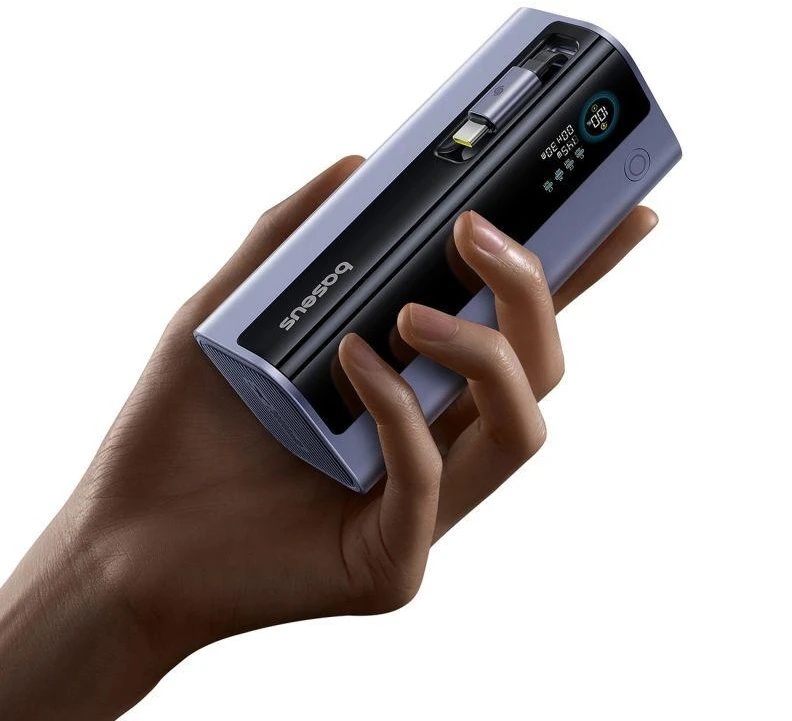 LiPo išorinis akumuliatorius (Powerbank) 20000mAh 145W, su įmontuotu USB-C kabeliu, USB-A, USB-C pilkas EnerGeek GR11 BASEUS