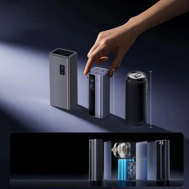 LiPo išorinis akumuliatorius (Powerbank) 20000mAh 145W, su įmontuotu USB-C kabeliu, USB-A, USB-C pilkas EnerGeek GR11 BASEUS