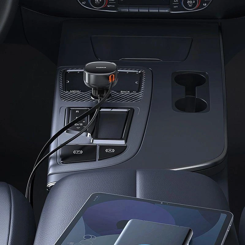 Automobilinis įkroviklis Baseus Enjoyment Pro su USB-C laidu, 60 W (juodas)