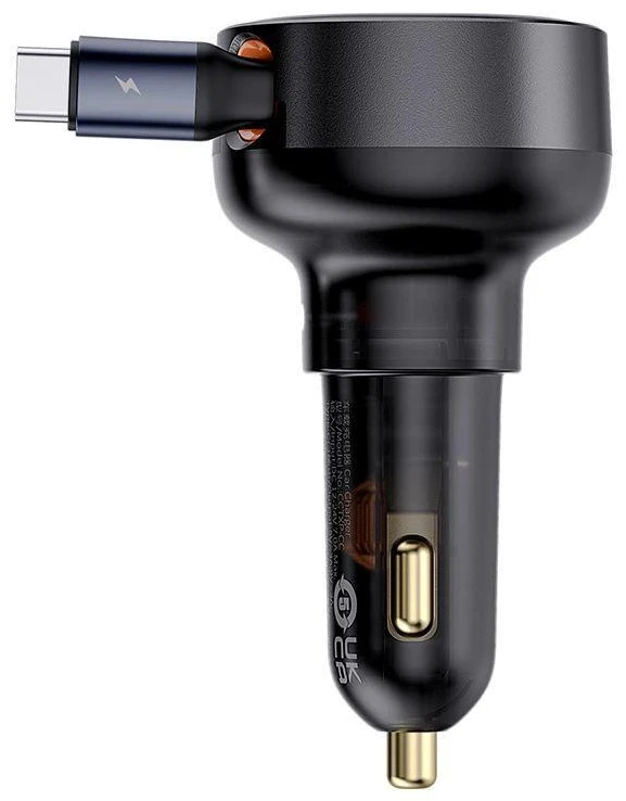 Automobilinis įkroviklis Baseus Enjoyment Pro su USB-C laidu, 60 W (juodas)