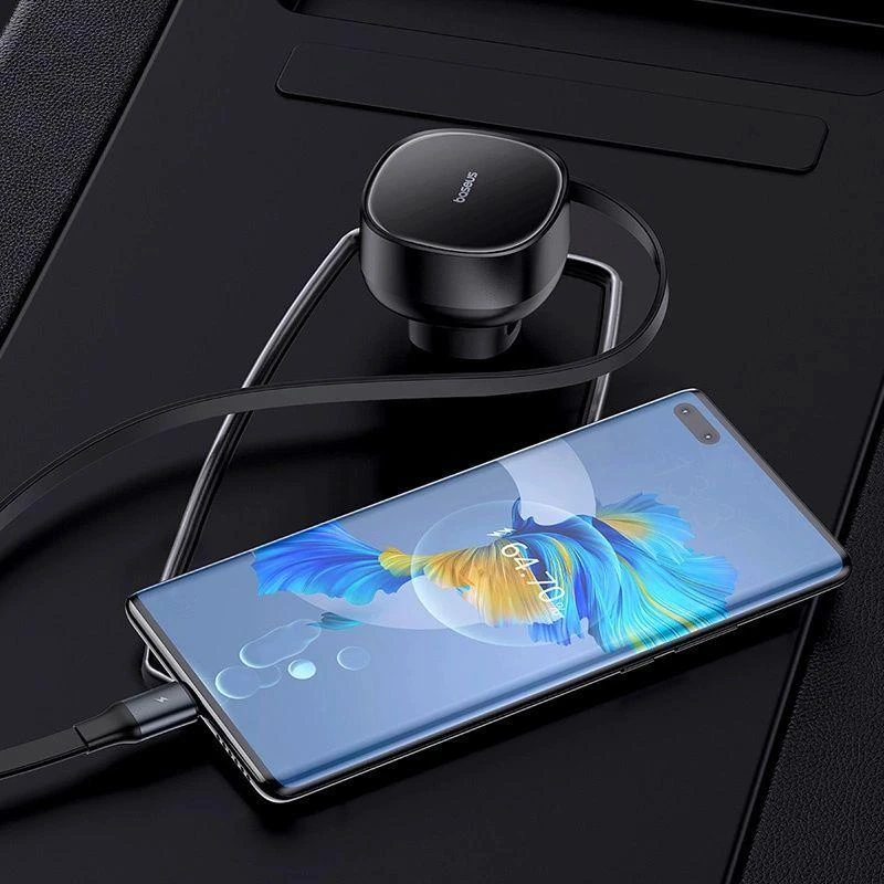 Automobilinis įkroviklis Baseus Enjoyment Pro su USB-C laidu, 60 W (juodas)