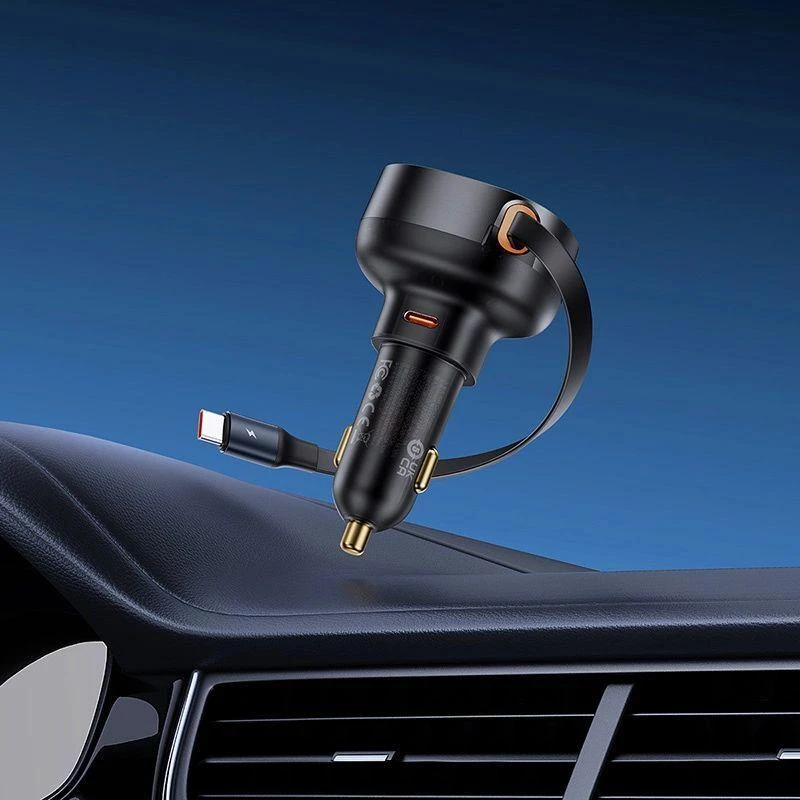 Automobilinis įkroviklis Baseus Enjoyment Pro su USB-C laidu, 60 W (juodas)