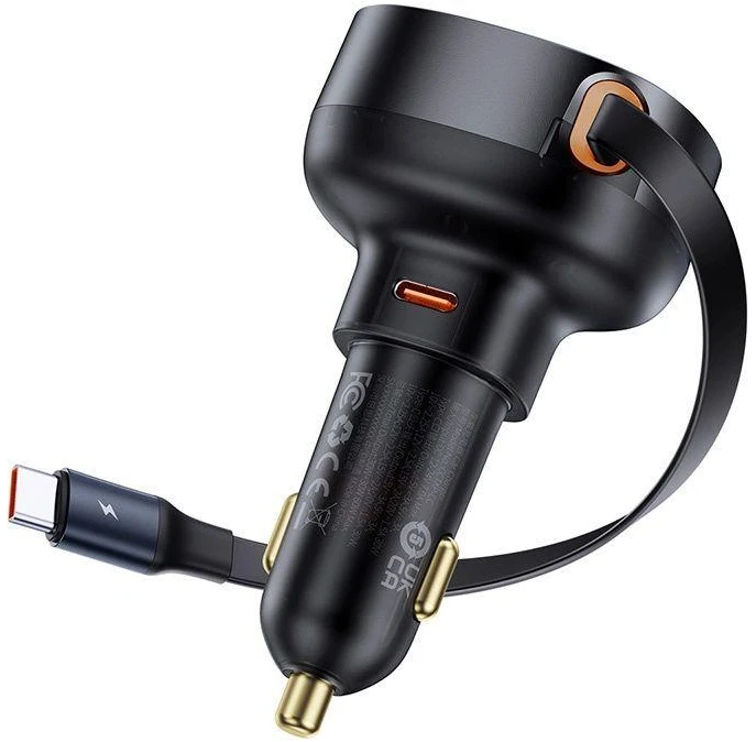 Automobilinis įkroviklis Baseus Enjoyment Pro su USB-C laidu, 60 W (juodas)