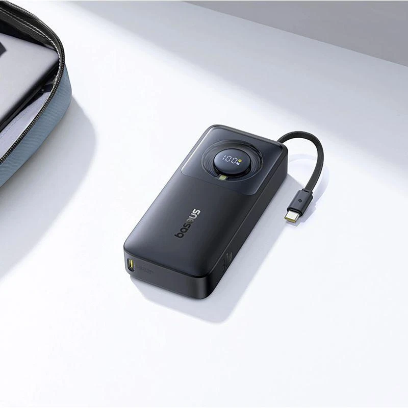 Baseus Free2Pull 10000mAh 30W powerbank su USB-C port and retractable USB-C kabeliu – juodos spalvos