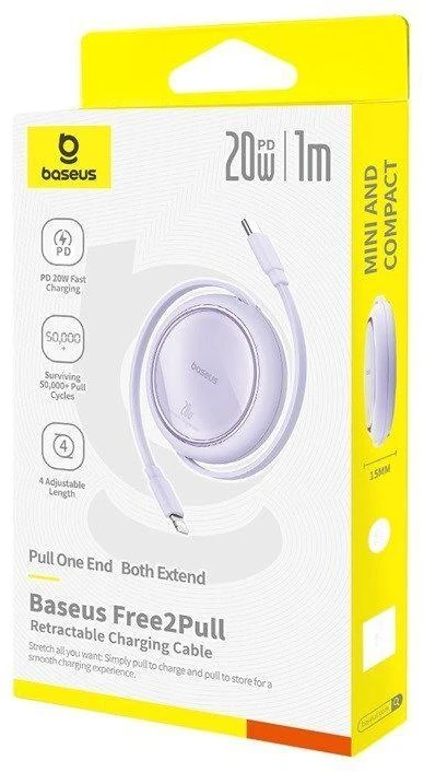 USB kabelis Baseus Free2Pull USB-C iki iP 20W 1m (violetinė)