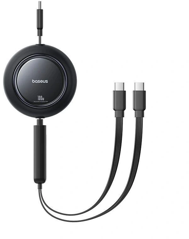 Baseus Free2Pull Mini 100W 3in1 USB-C ištraukiamas laidas – 2xUSB-C 1.2m – juodas