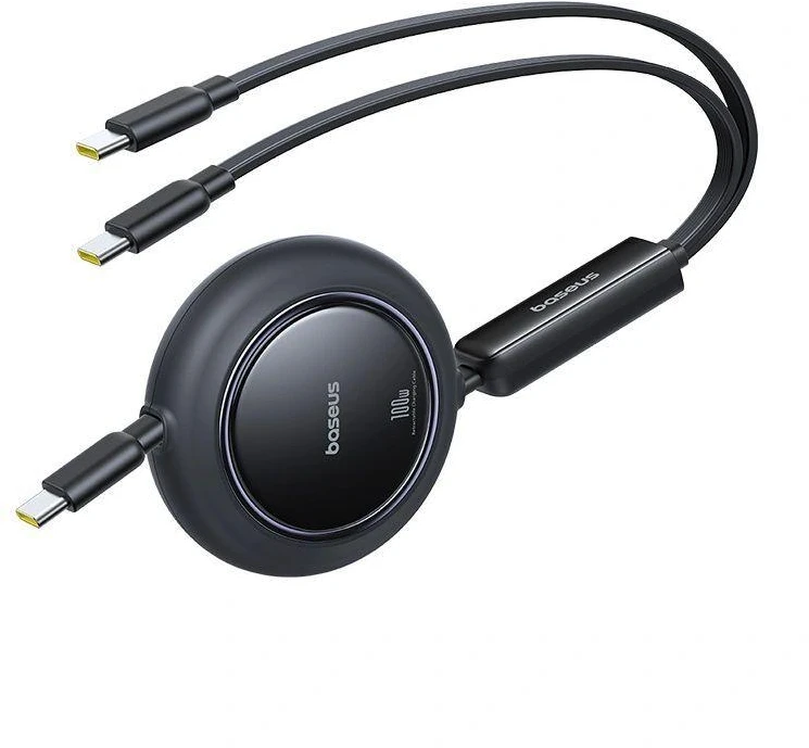 Baseus Free2Pull Mini 100W 3in1 USB-C ištraukiamas laidas – 2xUSB-C 1.2m – juodas