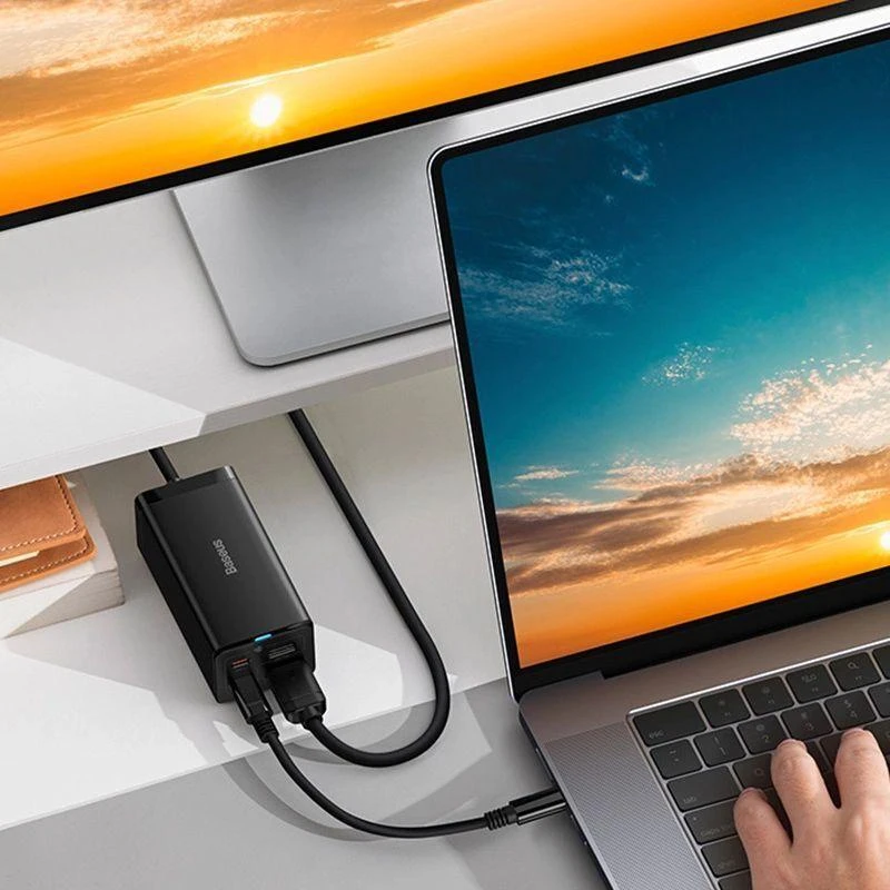 Baseus GaN5 Pro sieninis įkroviklis 2xUSB-C + USB + HDMI, 67 W (juodas)