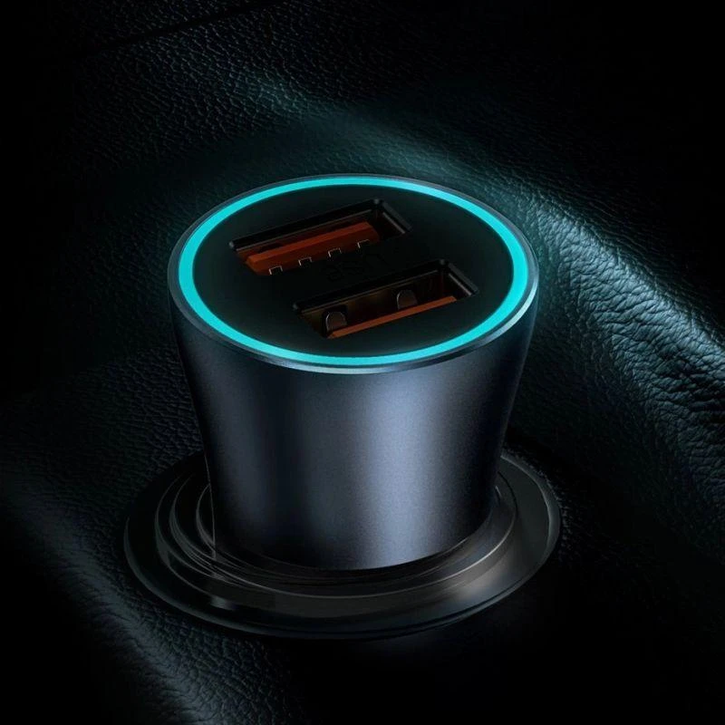 Baseus Automobilinis įkroviklis 40W 12-24V 2xUSB QC4.0 SCP FCP AFC su USB-C 1m laidu, pilkas