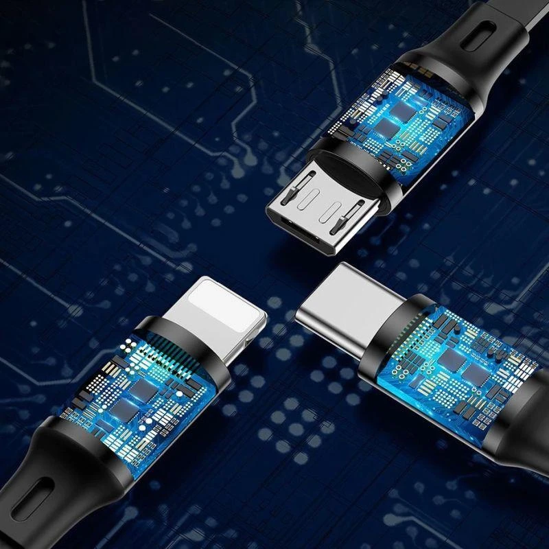 USB kabelis Baseus Golden Loop Three-in-One Micro+Lightning+Type-C 3.5A 1.2m juodas CAMLT-JH01