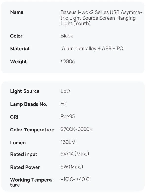 Baseus i-wok2 LED lempa stalinio kompiuterio monitoriaus ekrano apšvietimui, juoda (DGIW000101)