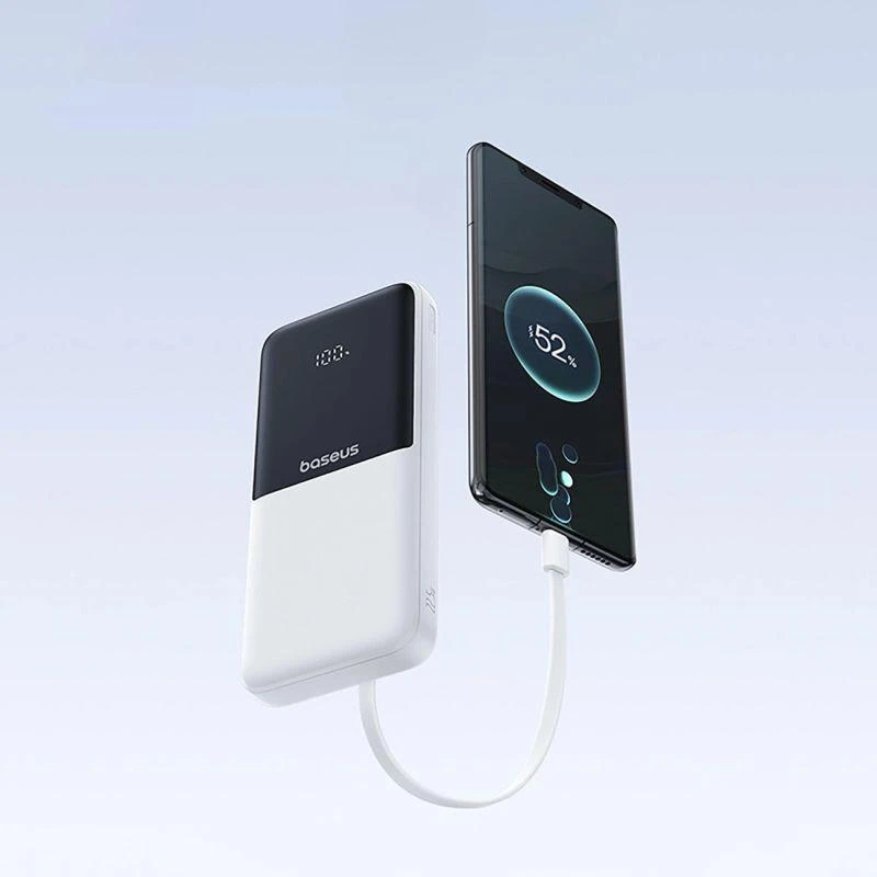 Baseus „A6ac4 Lipow“ 10000mAh 22,5 W išorinė baterija su dviem integruotais laidais (su „A6ac4 Simple USB-A - USB-C 3A 20 cm“ laidu) – balta