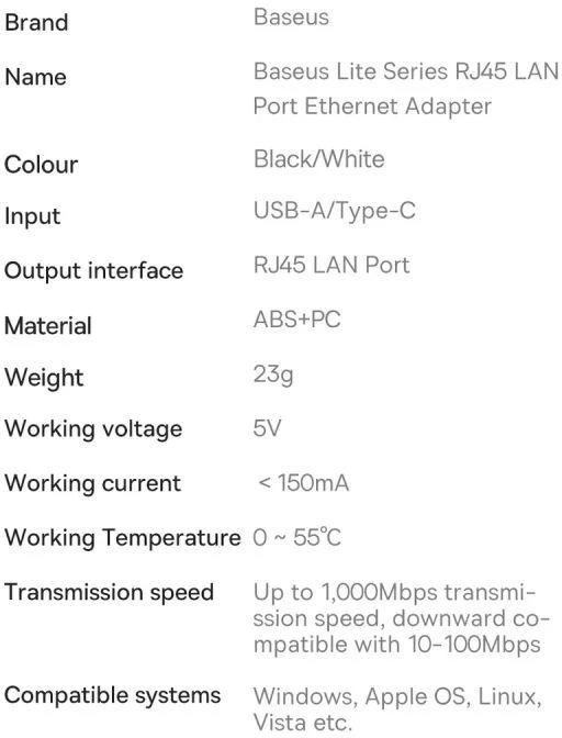 Tinklo adapteris Baseus Lite Series USB-C iki RJ45 – juodas
