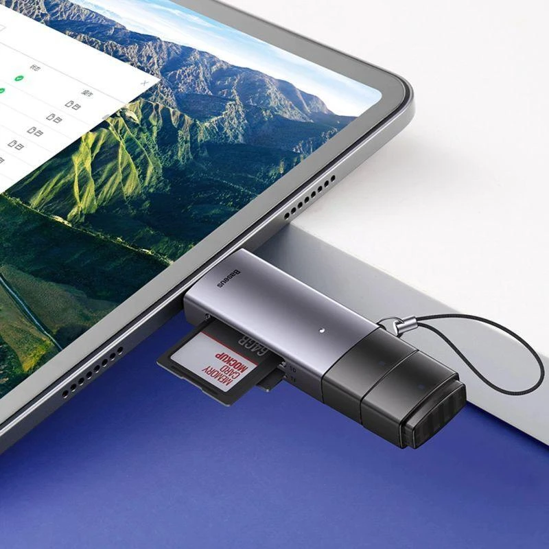 Baseus Lite serijos SD/TF atminties kortelių skaitytuvas USB + USB-C – pilkas