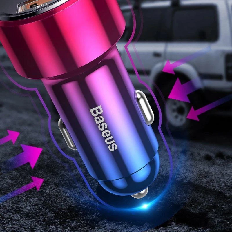 Dėklas Baseus Magic USB + USB-C QC 4.0 PD 45W automobilinis įkroviklis - juodas