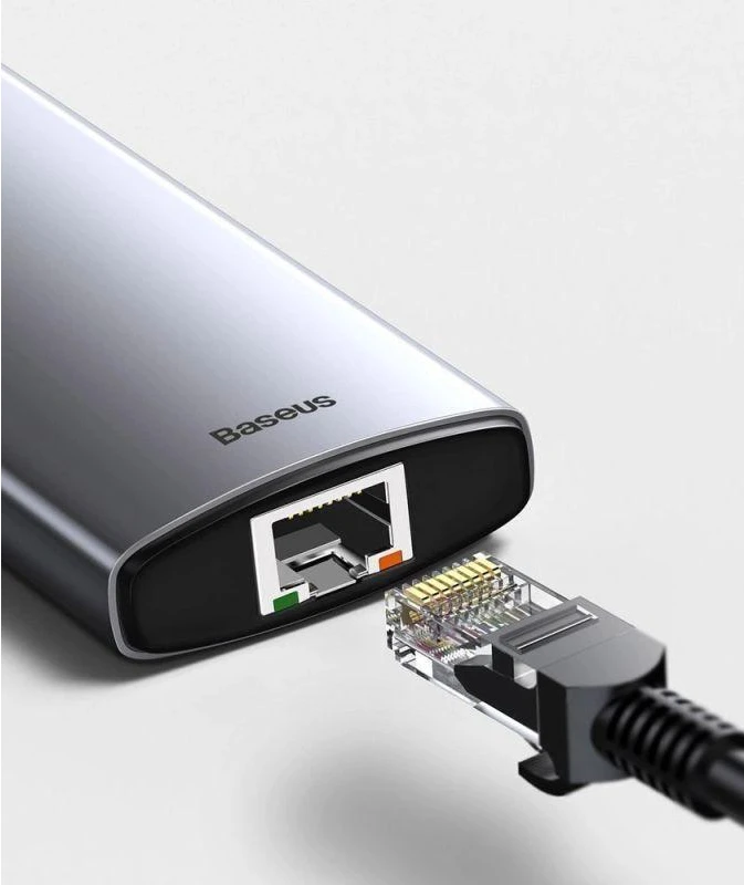 Baseus Metal Gleam serijos 6in1 šakotuvas USB-C - 3x USB 3.0 HDMI USB-C PD Ethernet RJ45